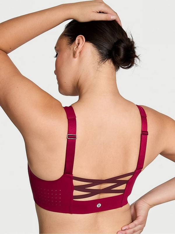 Red Victoria Secret Campari Strappy Back Front Close VSX Featherweight™ Max High Support Sports Bra | QUORV9814