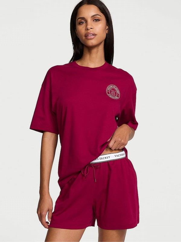 Red Victoria Secret Campari W Rhinestone Graphic Cotton Nightwear | GWSQZ5219