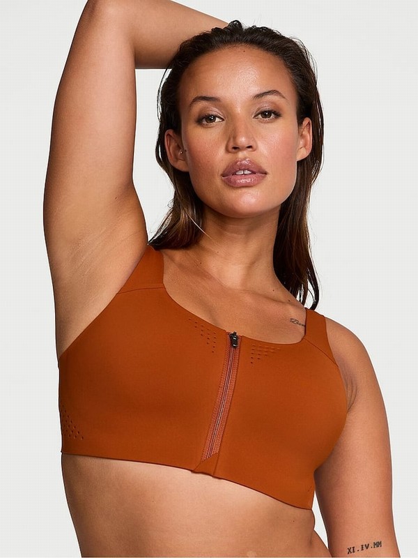 Red Victoria Secret Etruscan Strappy Back Front Close VSX Featherweight™ Max High Support Sports Bra | ENPIV3405