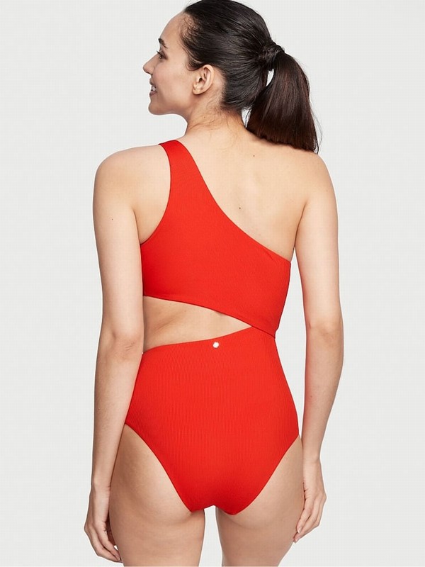 Red Victoria Secret Flame Rib One Shouldersuit Swimsuits | ZDSJY0284