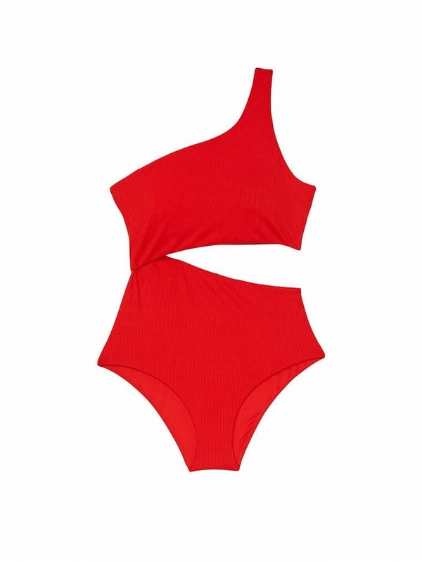 Red Victoria Secret Flame Rib One Shouldersuit Swimsuits | ZDSJY0284