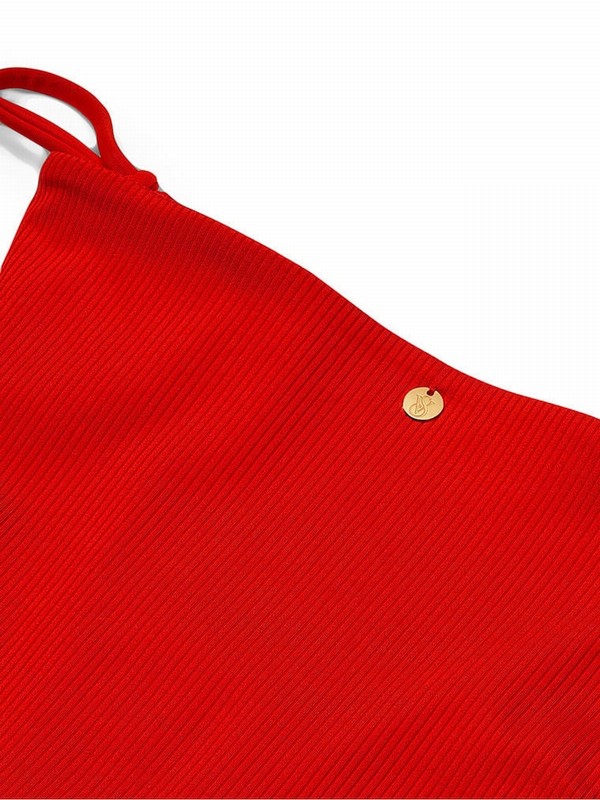 Red Victoria Secret Flame Rib Tie Side Bikini Bottom | DSJTU2695