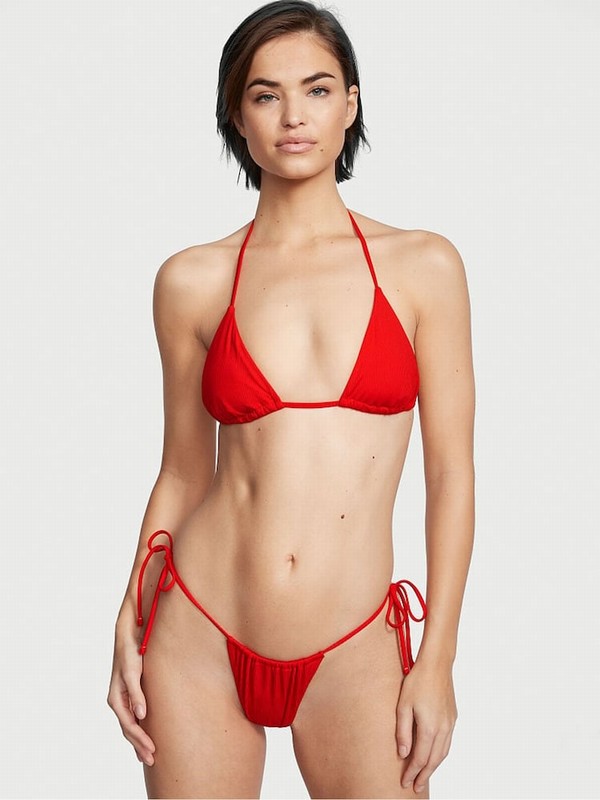 Red Victoria Secret Flame Rib Tie Side High Leg Bikini Bottom | BJCIN8675