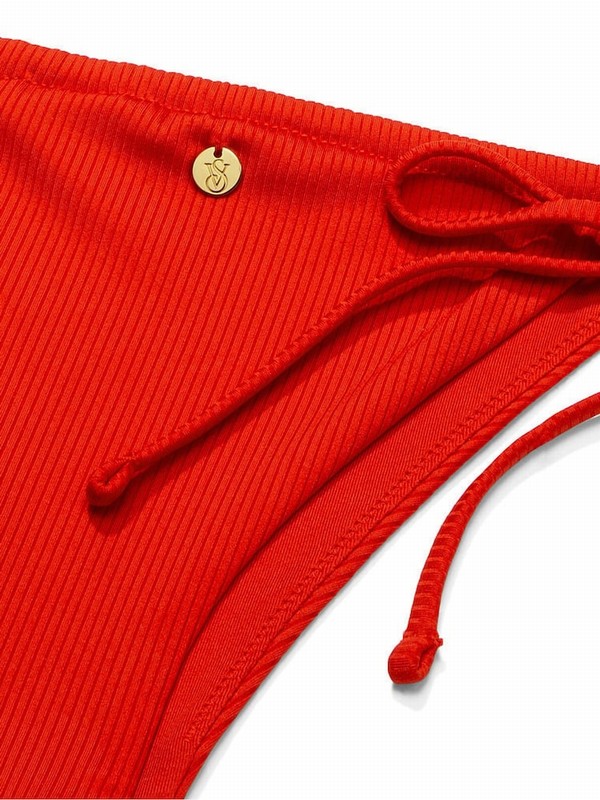 Red Victoria Secret Flame Rib Tie Side High Leg Bikini Bottom | BJCIN8675