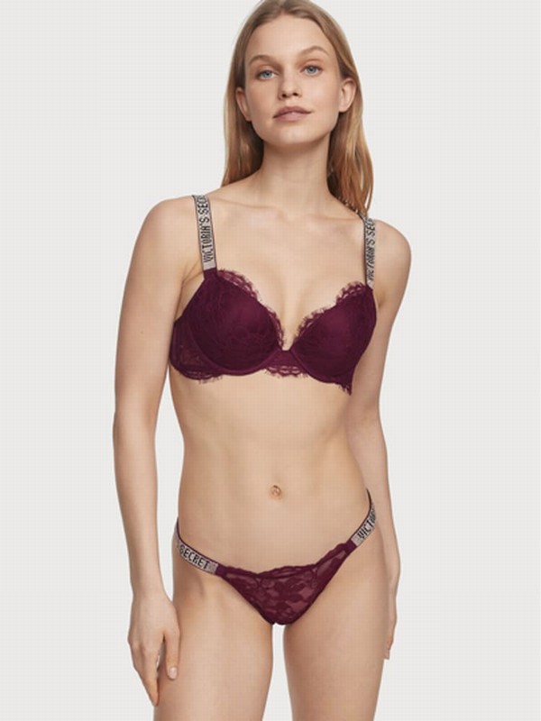 Red Victoria Secret Kir Shine Strap Lace Bikini Underwear | UAIEB4872