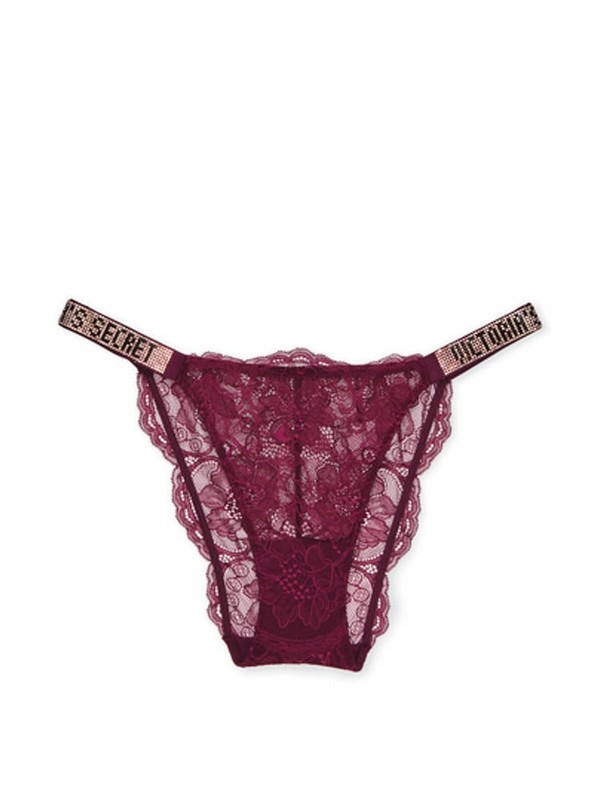 Red Victoria Secret Kir Shine Strap Lace Bikini Underwear | UAIEB4872