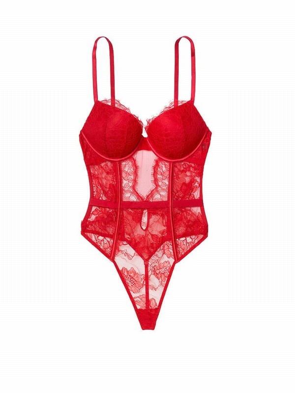 Red Victoria Secret Lipstick Add 2 Cups Lace Bodysuit Lingerie | HEPTA6958