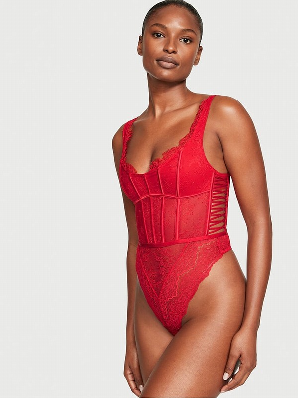 Red Victoria Secret Lipstick Bodysuit Lingerie | AWSDG0582