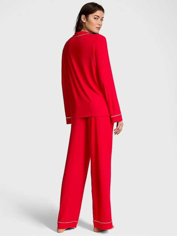 Red Victoria Secret Lipstick Bow Graphic Modal Long Nightwear | ERTDZ0275