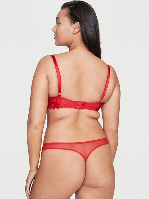 Red Victoria Secret Lipstick EmbroideUnlined Demi Bras | XEKZI7849