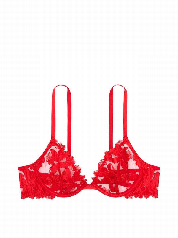 Red Victoria Secret Lipstick EmbroideUnlined Demi Bras | XEKZI7849