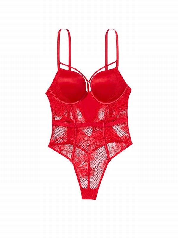 Red Victoria Secret Lipstick Fishnet Bombshell Bodysuit Lingerie | FEHUZ8932