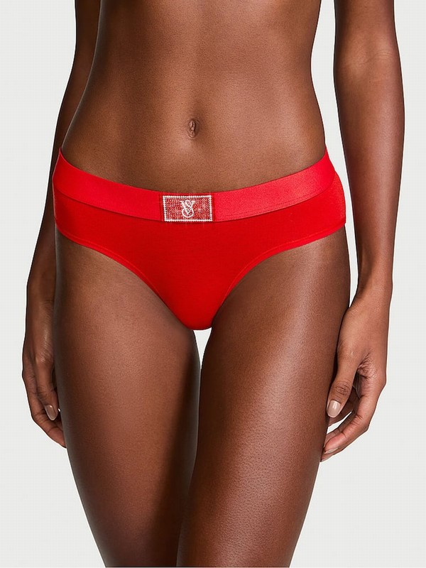 Red Victoria Secret Lipstick Hipster Logo Shine Patch Underwear | JHGVD4138