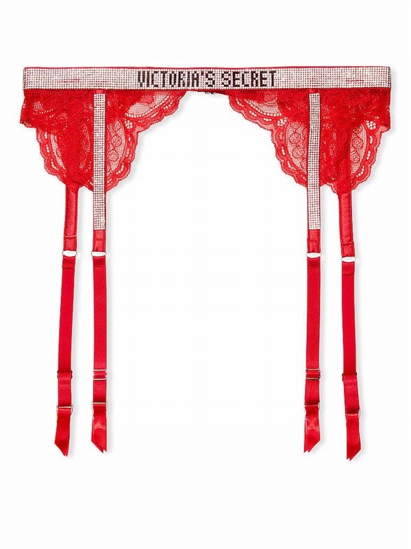 Red Victoria Secret Lipstick Lace Shine Strap Suspenders Lingerie | SAULI9768