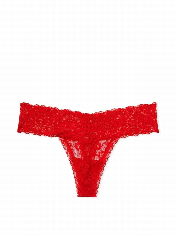 Red Victoria Secret Lipstick Lace Up Thong Underwear | WSICA2875