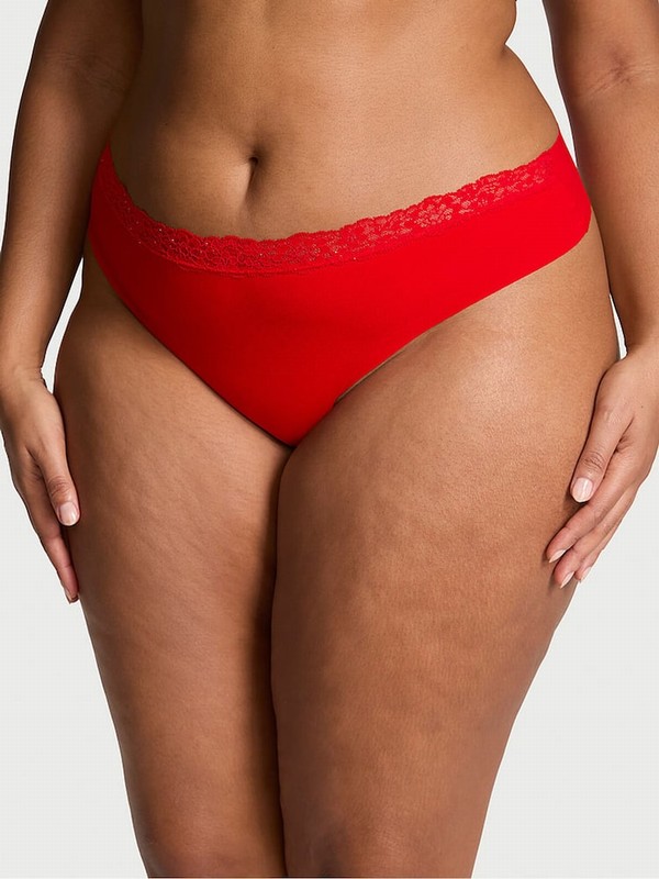 Red Victoria Secret Lipstick Lace Waist Thong Underwear | DNRZC6540