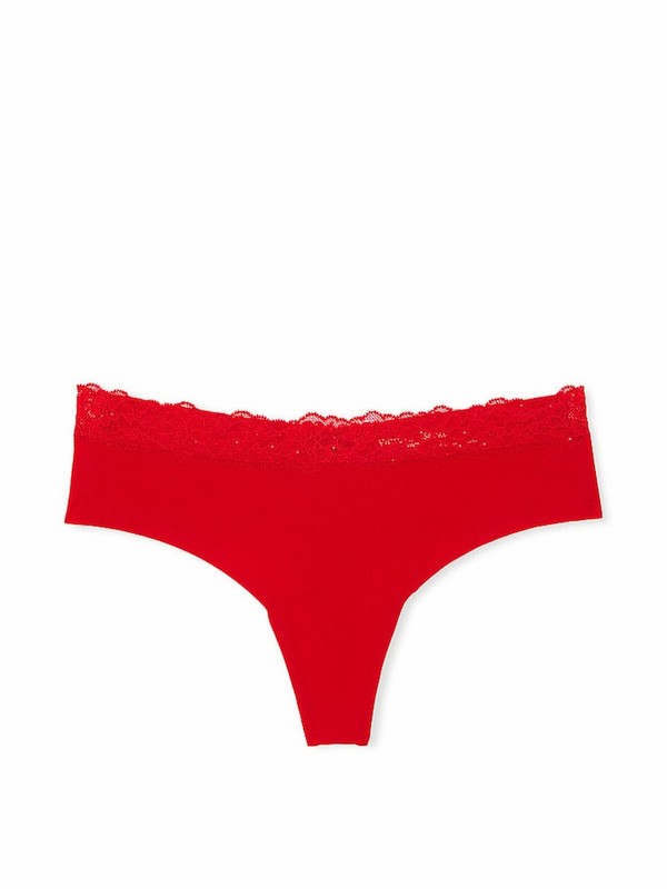 Red Victoria Secret Lipstick Lace Waist Thong Underwear | DNRZC6540