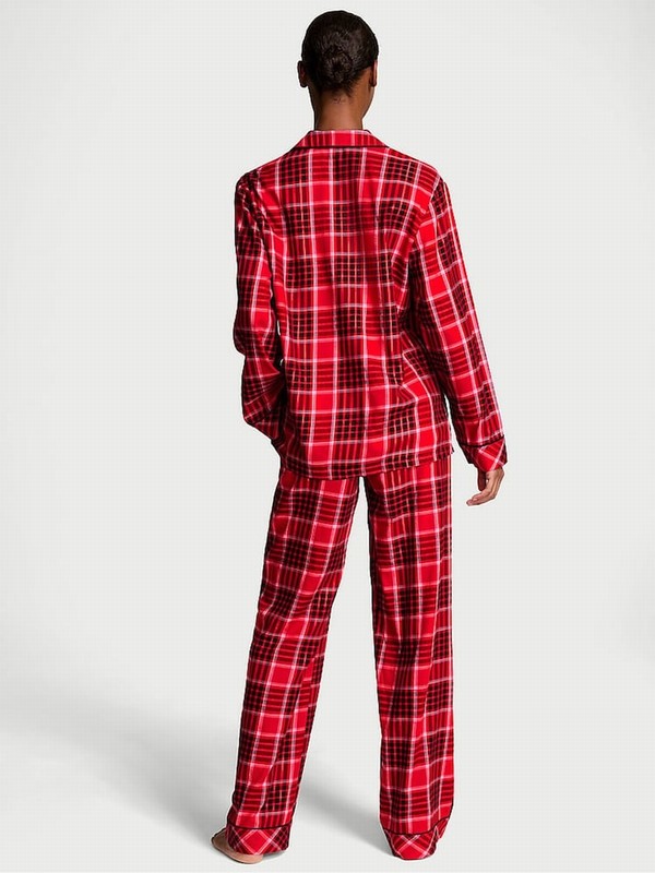 Red Victoria Secret Lipstick Lovely Plaid Flannel Long Nightwear | NMHQO7061