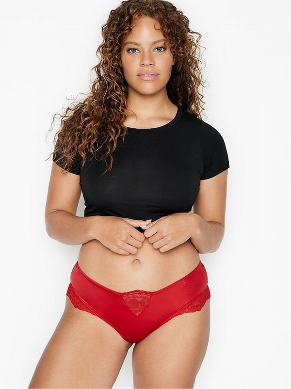 Red Victoria Secret Lipstick Micro Lace Inset Cheeky Underwear | ULXPN1089