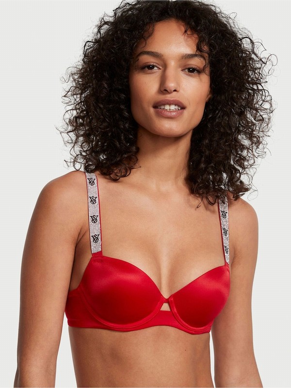 Red Victoria Secret Lipstick Monogram Shine Strap Demi Bras | WDGXI0935