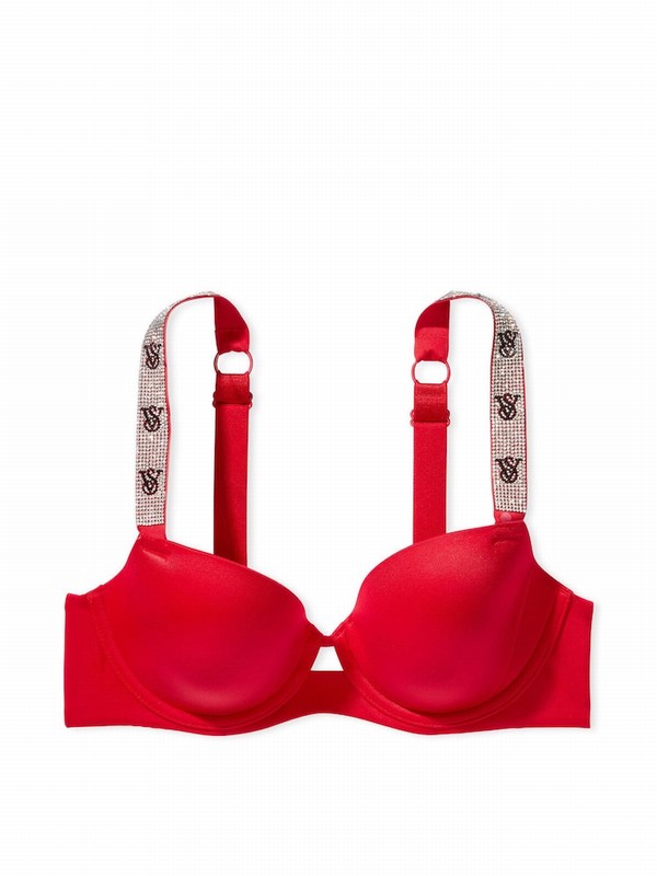 Red Victoria Secret Lipstick Monogram Shine Strap Demi Bras | WDGXI0935