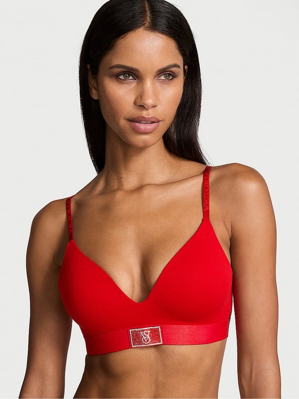 Red Victoria Secret Lipstick Non WiLightly Lined Shine Patch Bras | XBJEU9846