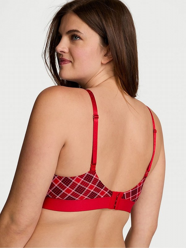Red Victoria Secret Lipstick Plaid Lightly Lined Demi Shine Patch Bras | IQPUF9738