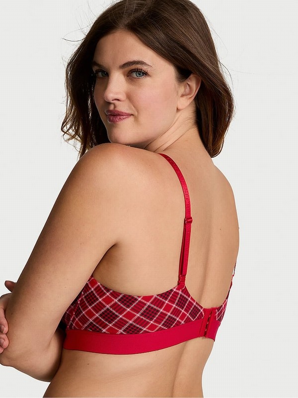 Red Victoria Secret Lipstick Plaid Lightly Lined Full Cup Shine Patch Bras | DSNBT8795