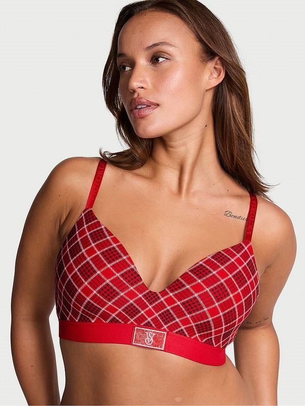 Red Victoria Secret Lipstick Plaid Non WiLightly Lined Shine Patch Bras | YZHFE4371