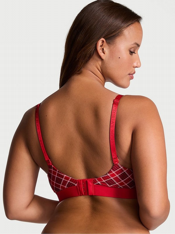 Red Victoria Secret Lipstick Plaid Non WiLightly Lined Shine Patch Bras | YZHFE4371