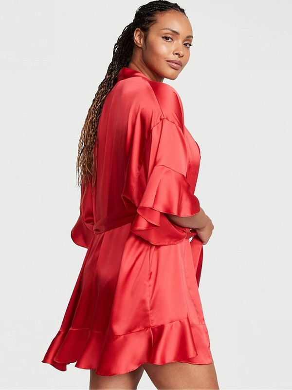 Red Victoria Secret Lipstick Satin Flounce Satin Robe Lingerie | GSDPN4918