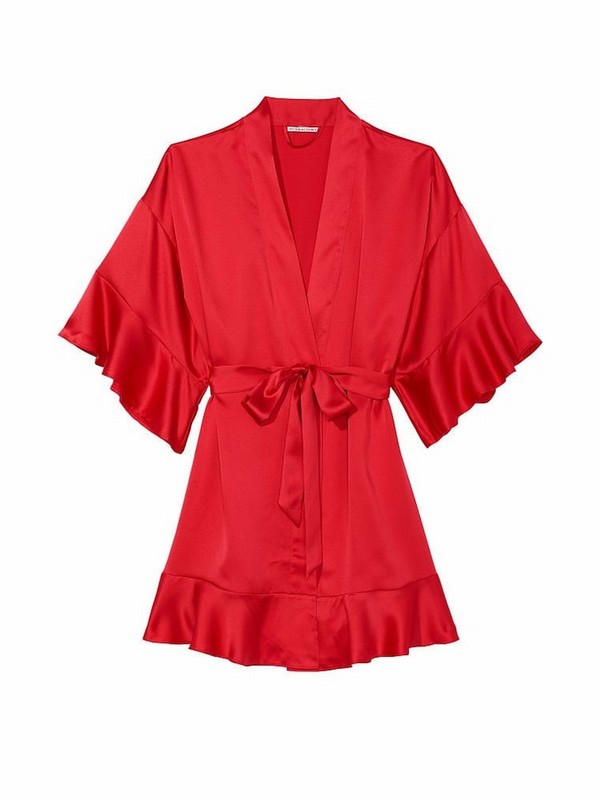 Red Victoria Secret Lipstick Satin Flounce Satin Robe Lingerie | GSDPN4918