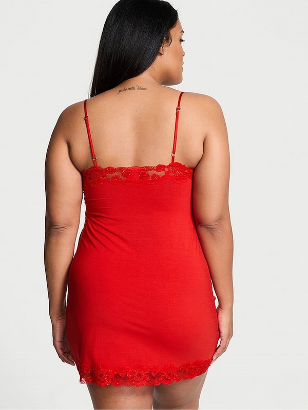 Red Victoria Secret Lipstick Sequin Lace Modal Straight Neck Slip Lingerie | BRQSP7296