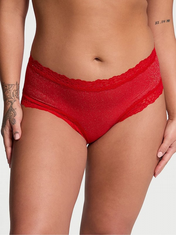 Red Victoria Secret Lipstick Sequins Cheeky Mesh Underwear | XTLKI5709