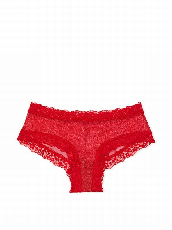 Red Victoria Secret Lipstick Sequins Cheeky Mesh Underwear | XTLKI5709