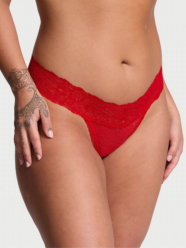 Red Victoria Secret Lipstick Sequins Thong Mesh Underwear | CIDKL4321