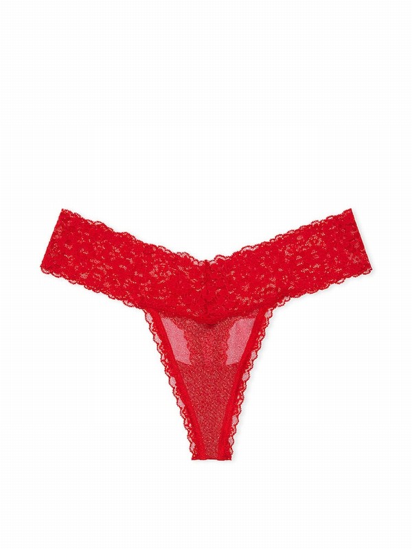 Red Victoria Secret Lipstick Sequins Thong Mesh Underwear | CIDKL4321