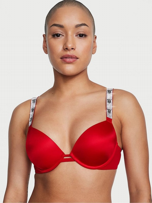 Red Victoria Secret Lipstick Smooth Monogram Push Up Shine Strap Bras | IHNZA5217