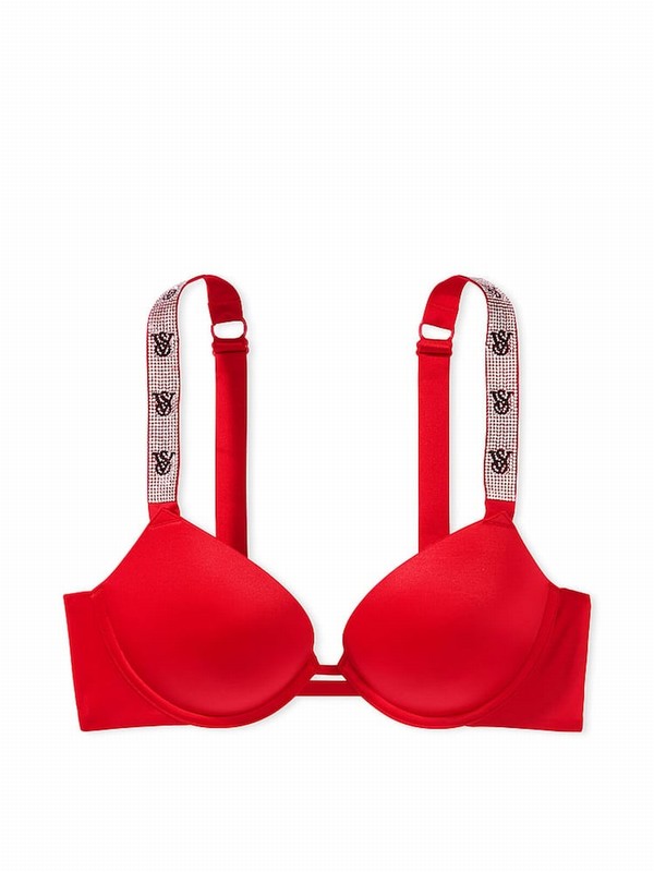 Red Victoria Secret Lipstick Smooth Monogram Push Up Shine Strap Bras | IHNZA5217
