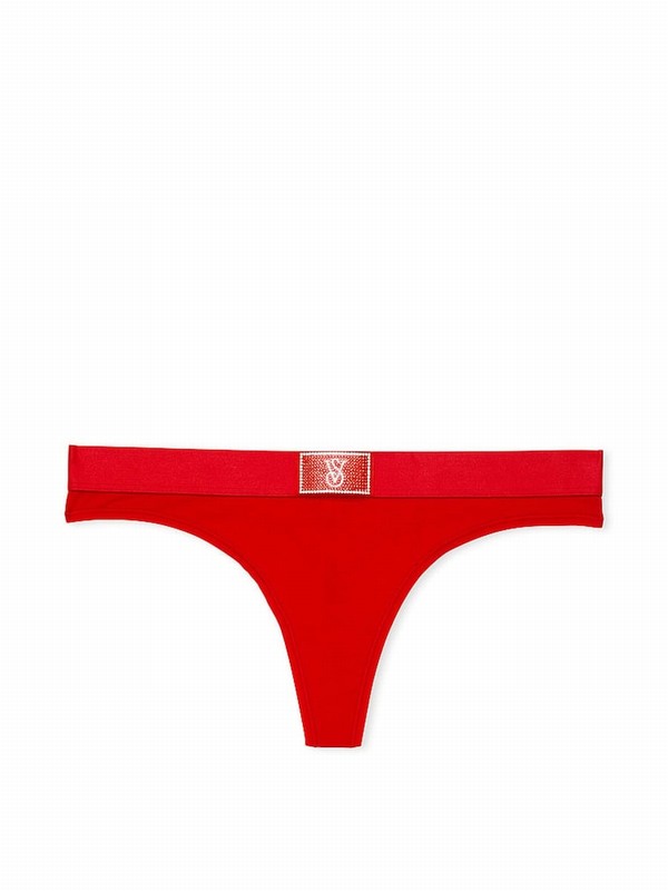 Red Victoria Secret Lipstick Thong Logo Shine Patch Underwear | KSTZG9723
