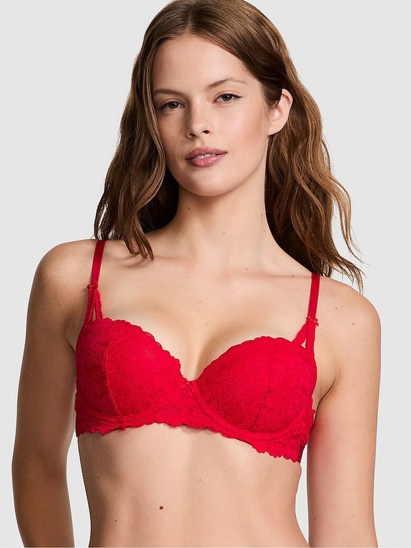 Red Victoria Secret Pepper Balcony Lace Bras | JZLPB0925
