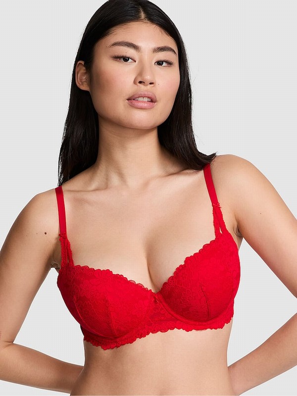 Red Victoria Secret Pepper Balcony Lace Bras | QMRYG2896
