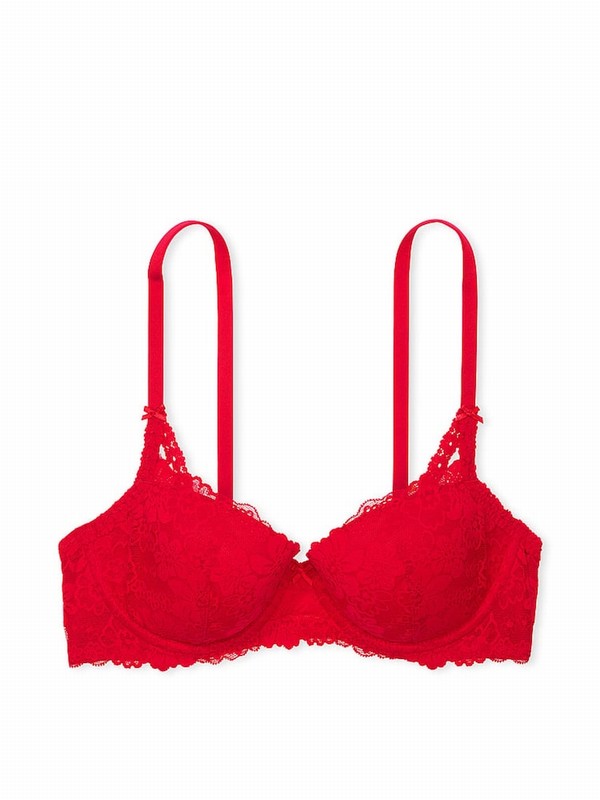 Red Victoria Secret Pepper Balcony Lace Bras | QMRYG2896