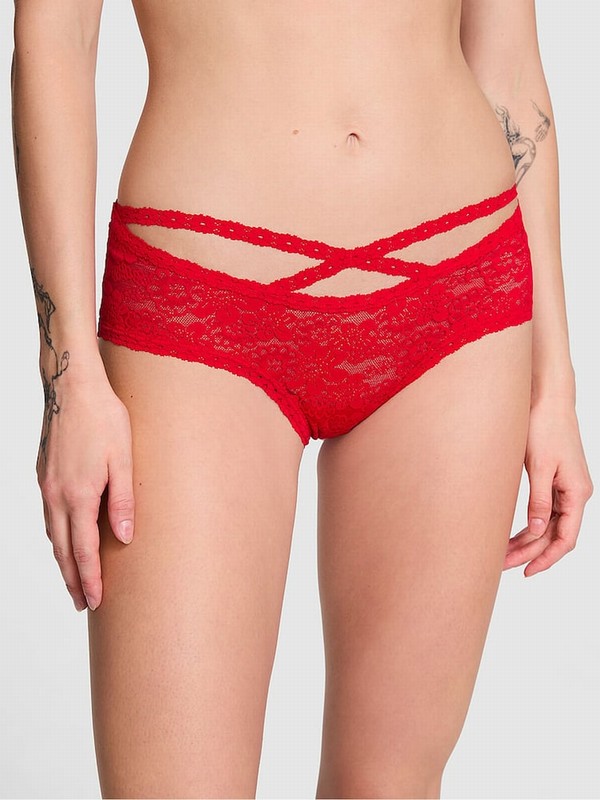 Red Victoria Secret Pepper Cheeky Floral Lace Underwear | DOPMC9786