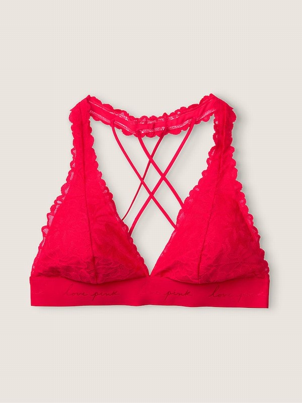 Red Victoria Secret Pepper Halterneck Lace Strappy Back Halternecklette Bras | XZMVQ6374