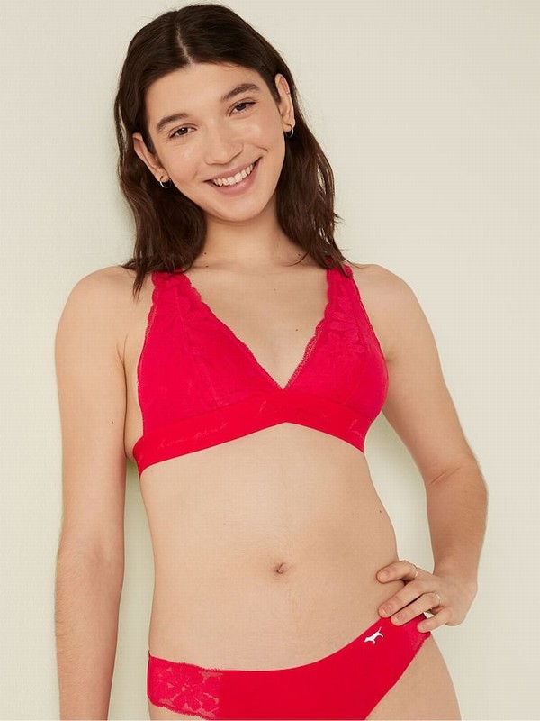 Red Victoria Secret Pepper Lace Strappy Back Halternecklette Bras | RDSLW4097