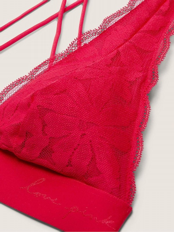Red Victoria Secret Pepper Lace Strappy Back Halternecklette Bras | RDSLW4097