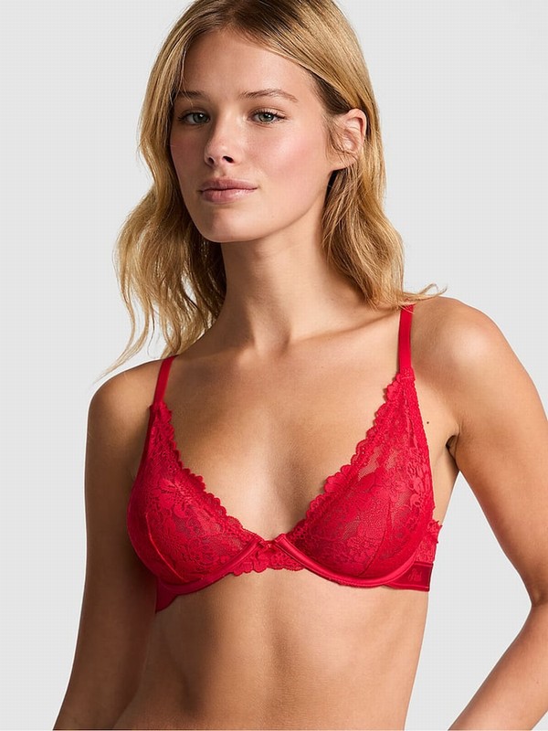 Red Victoria Secret Pepper Plunge Lace Bras | HZMVU9723