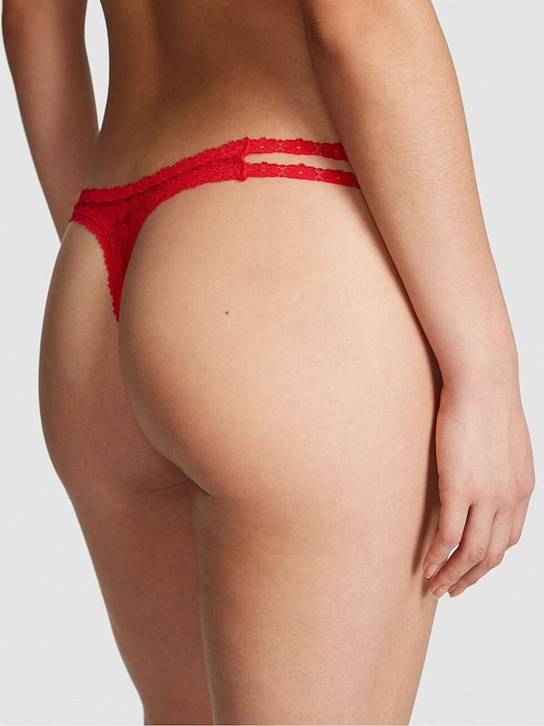 Red Victoria Secret Pepper Thong Lace Underwear | LFWUZ5208