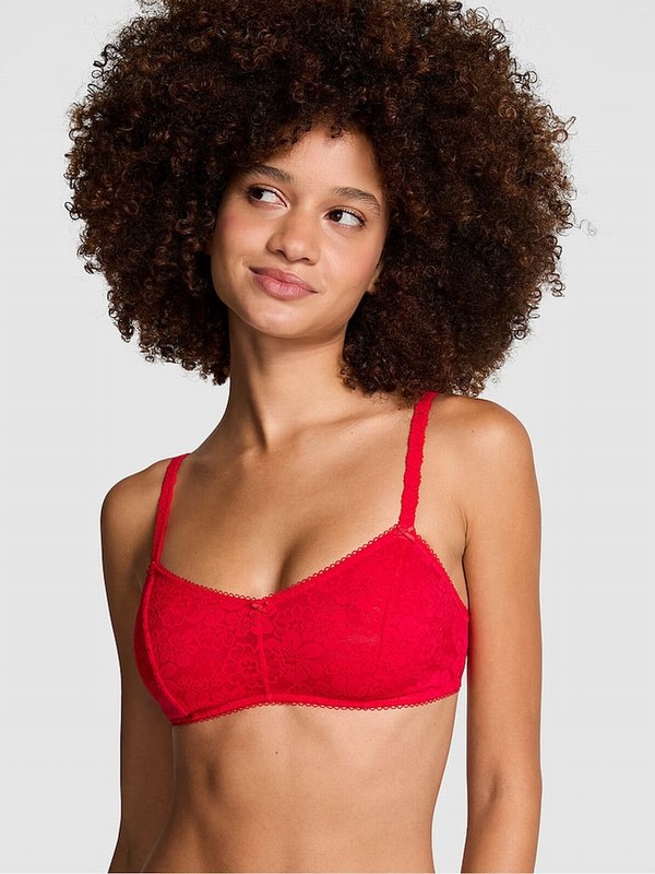 Red Victoria Secret Pepperlette Lace Strappy Back Halternecklette Bras | NKVEB3265